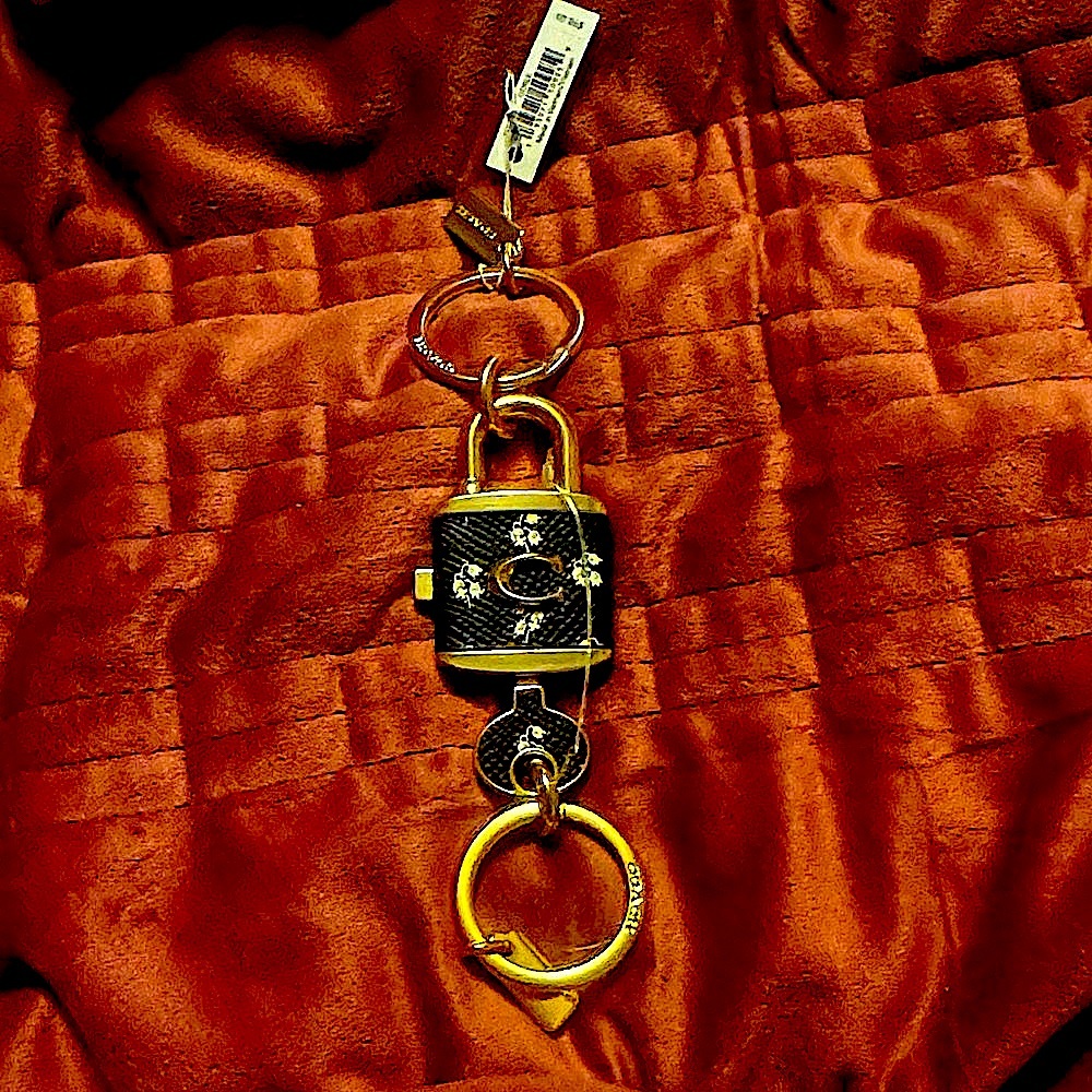 Coach Black and Gold Key Holder with Floral Design F76451 - Picture 2 of 5